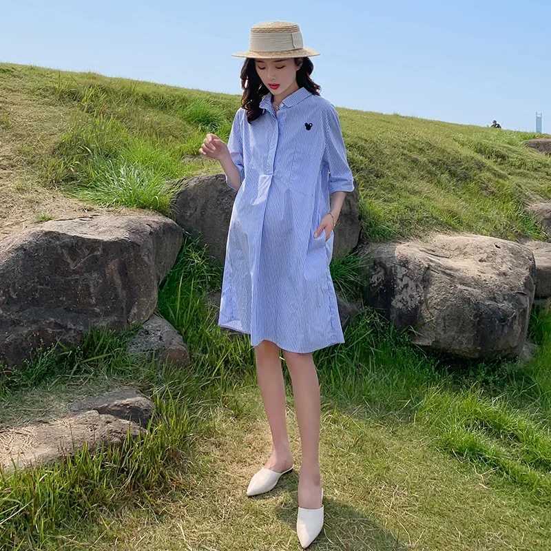 Maternity Dresses Cotton Summer Clothes for Pregnant Women Fashion Oversized Mid Length Shirt Skirt Casual Pregnancy Dresses X250224
