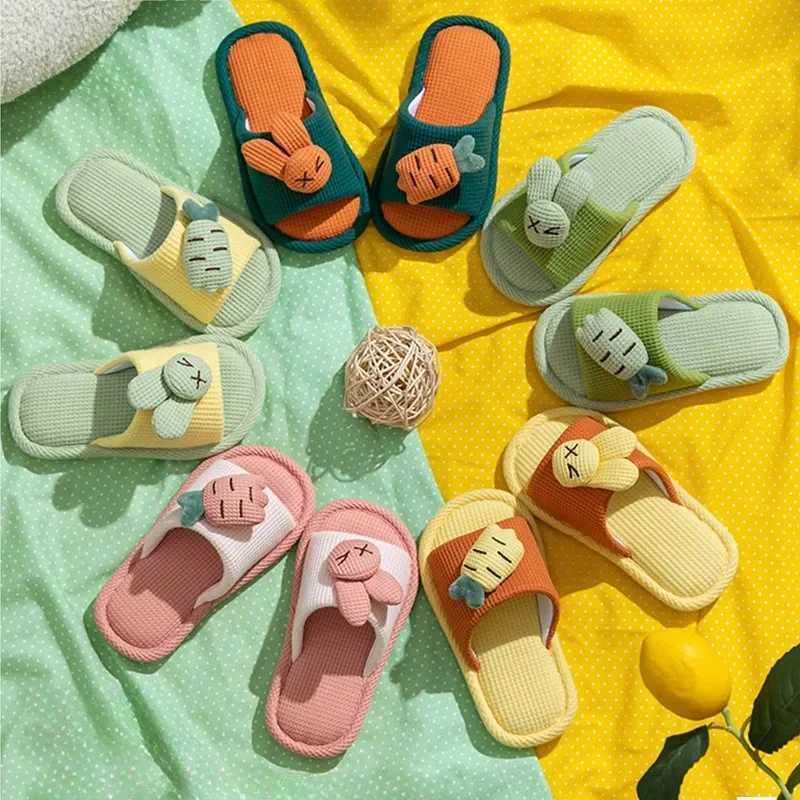 2-12Years Kids Slippers Rabbit Cotton Four Seasons Parenting Boys Girls Cartoon Summer Indoor Childrens Fish Mouth SlippersT250311