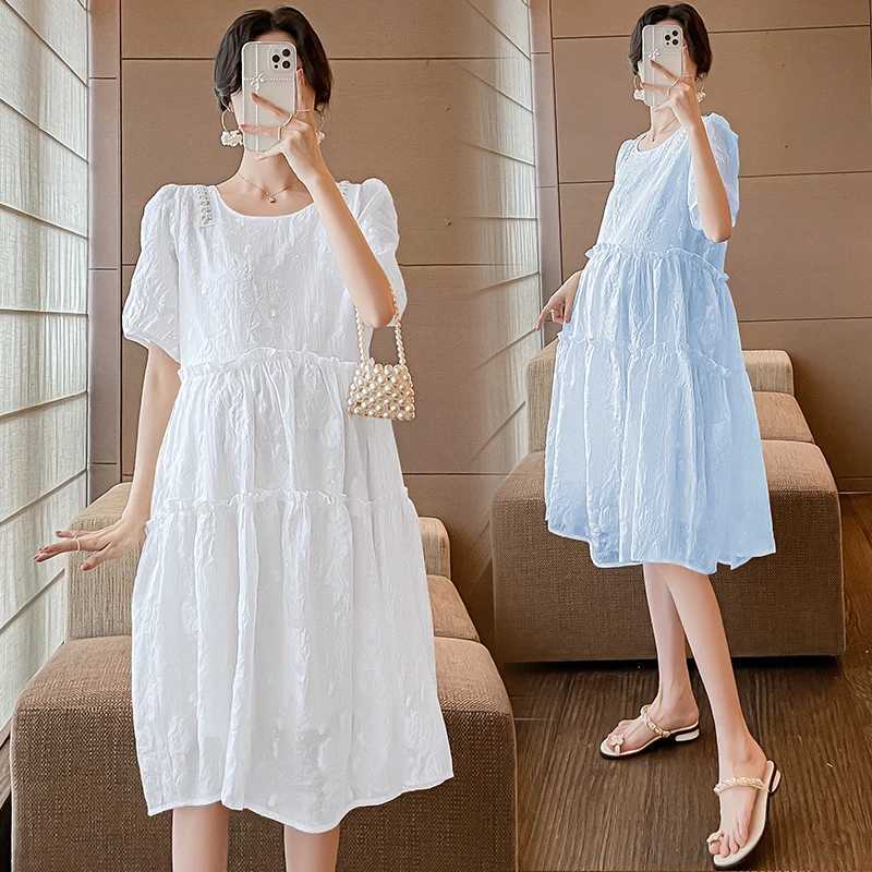 New Summer Casual Dresses For Pregnant Ladies Premama Contrast Color Beachwear Maxi Dress Maternity Gown Pregnancy Women ClothesT250311