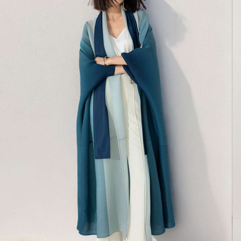 Miyake Windbreaker Jacket Women's Gradient Loose Plus Size Fat Mm Lace Up Pleated Shawl