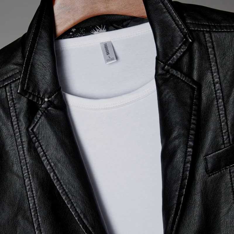 New Men Autumn Motorcycle Causal Vintage Leather Jacket Coat Men Fashion Biker Button Pocket Design PU Leather Jacket Men 6XLT250311