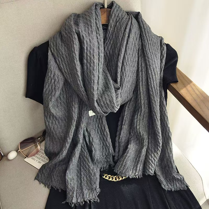 T265 cotton and linen scarf women autumn and winter thin literary style retro neck scarf shawl solid color