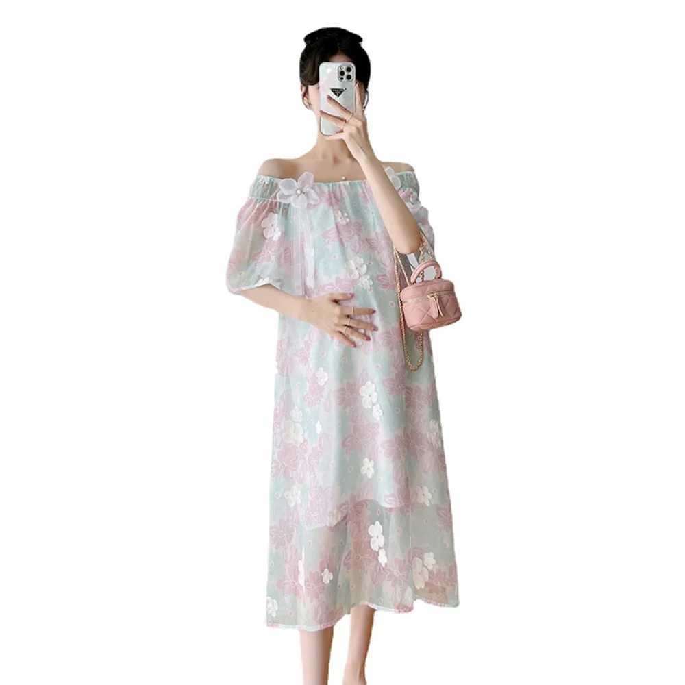 Cute Flower Embroidery Maternity Dresses Summer Pregnant Women Clothes Print Pregnancy photoshoot dress Fashion VestidosT250311