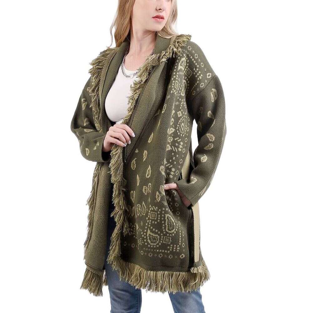 Women's Vacation Lazy Style Loose Sweater Cardigan Bohemian Cashew Flower Color Matching Jacket
