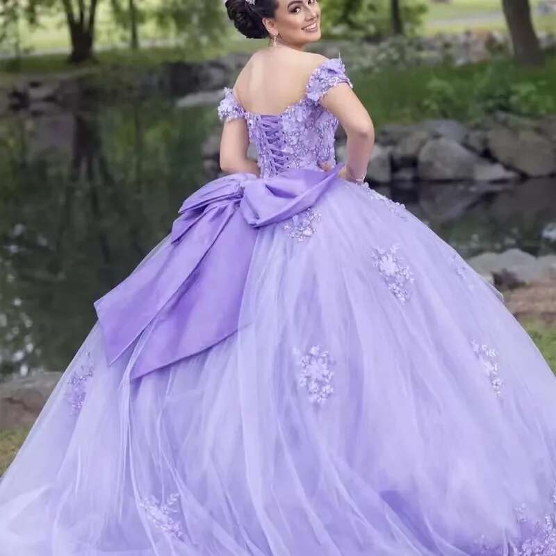 2025 Exquisite Lavender Quinceanera Dresses with Big Bow 3D wer Beading Princess Ball Gowns Vestidos De 15 Anos Customized