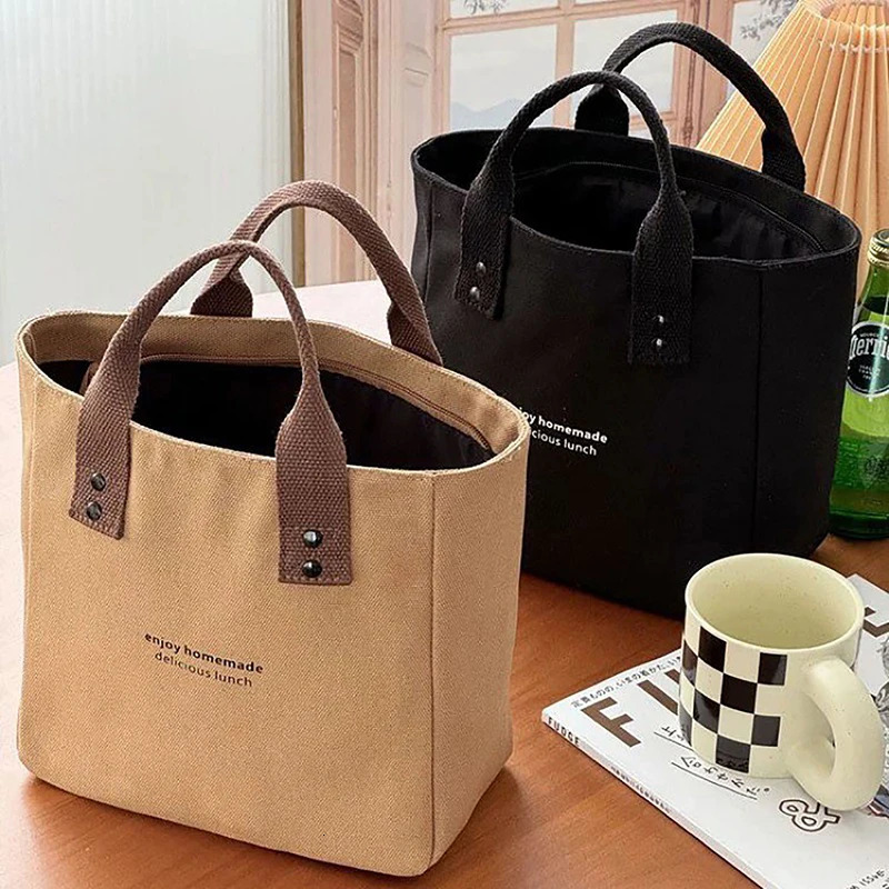 Solid Color Women Tote Bags Portable Reusable Canvas Shopping Bag Large Capacity Lunch 250311