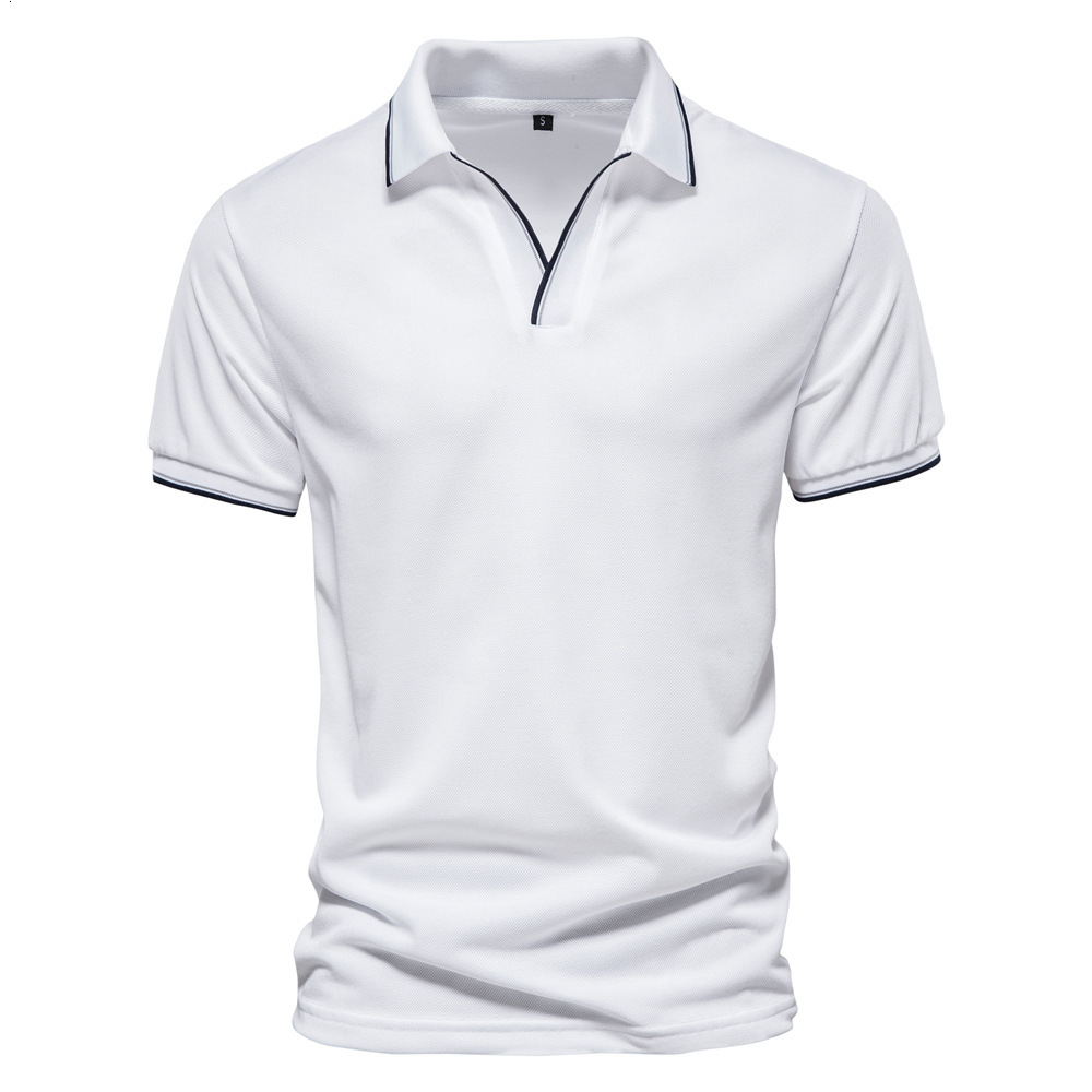 European Size Men's T-Shirt Spring/Summer fashion New Item Solid Color V-Neck Polo Shirt Short Sleeved Top For Men