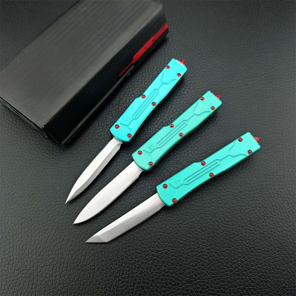 3 Bounty Hunter Folding Knife D2 Blade + Green Aluminum Handle Outdoor Camping Belt Knife Survival Hunting Knife with Sheath
