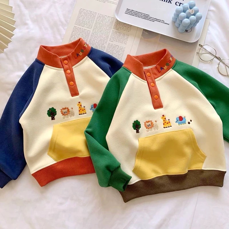 Ddmyshoesvip Children New Round Neck Hoodie Small Medium Sized Loose Top Cartoon Men S And Women S Autumn Fashion