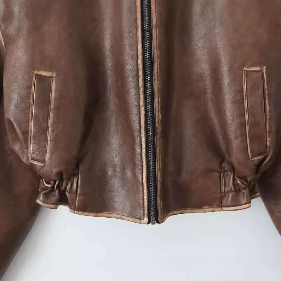 Autumn New Zipper Pilot Stand Collar Motorcycle PU Leather Jacket For Women