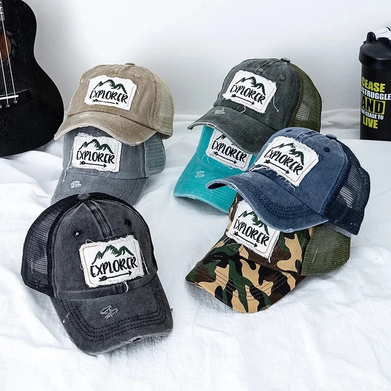 Unisex Washed Cotton Cap Mountain Embroidery Vintage Baseball Caps Men Women Adjustable Breathable Outdoor Streetwear Sports Hat 250311