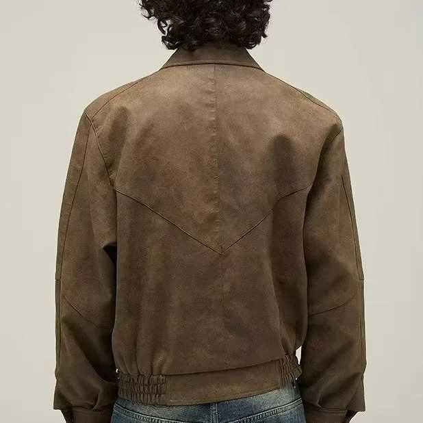 2023 American Style Brown Distressed Leather Jacket Trendy Brand Casual Vintage Maillard For Men And Women Couples JacketT250311