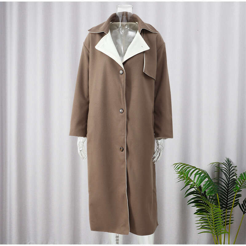 -Collar Woolen Coat, Fashionable Women's Autumn And Winter Temperament Elegant Long Coat