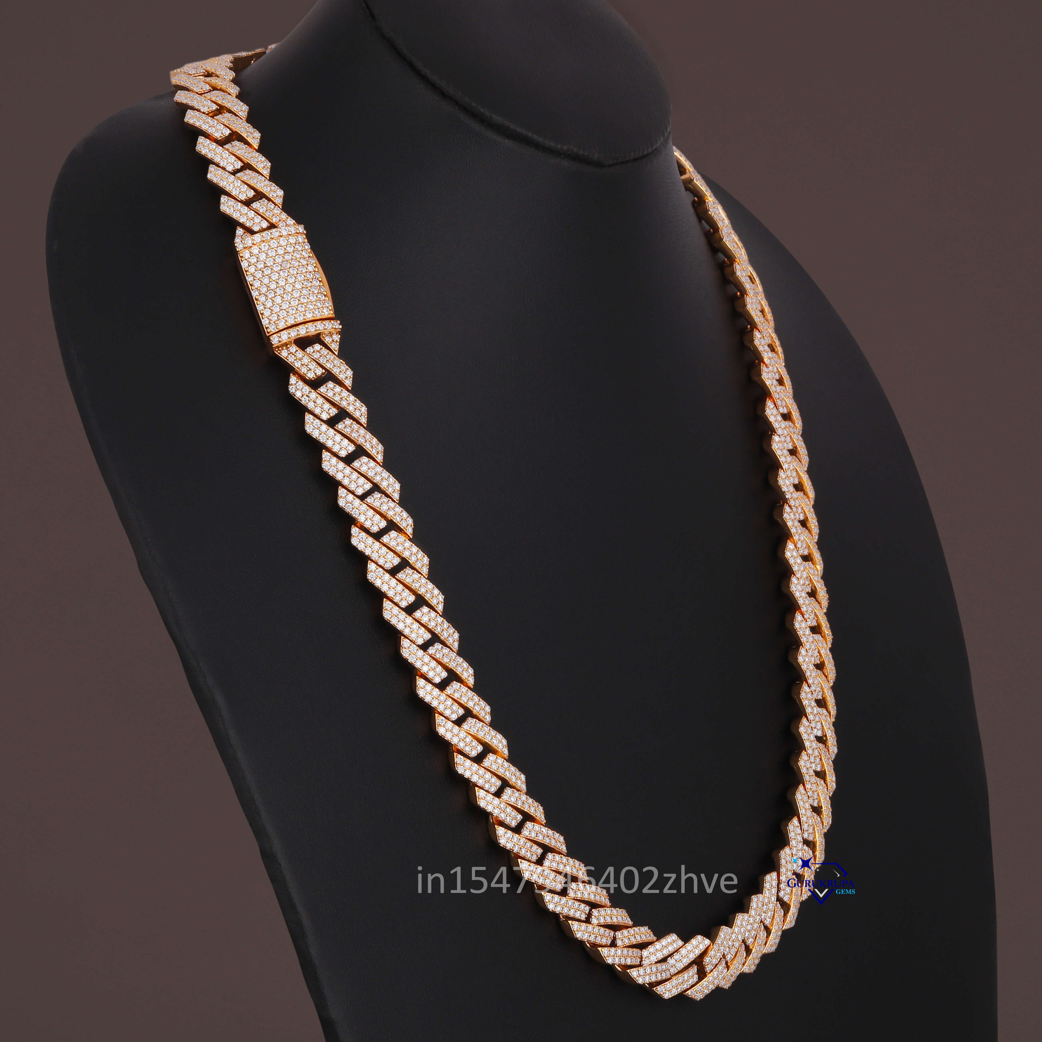 Sophisticated Bold Cuban Chain in 14 KT Yellow Gold Moissanite Round Cut Pass Dia Tester Necklace for Women