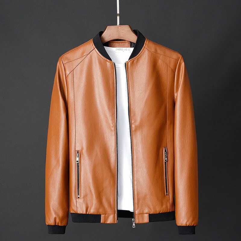 Cross-border Large Size Leather for Men in Autumn Stand Collar Jacket Fat Leather Jacket Youth Motorcycle Leather Direct SalesT250311