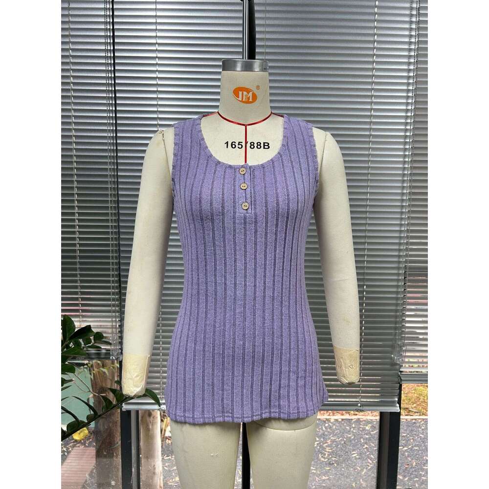 2025 New Womens Casual Fashion Sleeveless Knitted U Neck Pit Strip Slimming Button Tank Top Summer Printing Short Sleeve Womens T Shirt Clothes