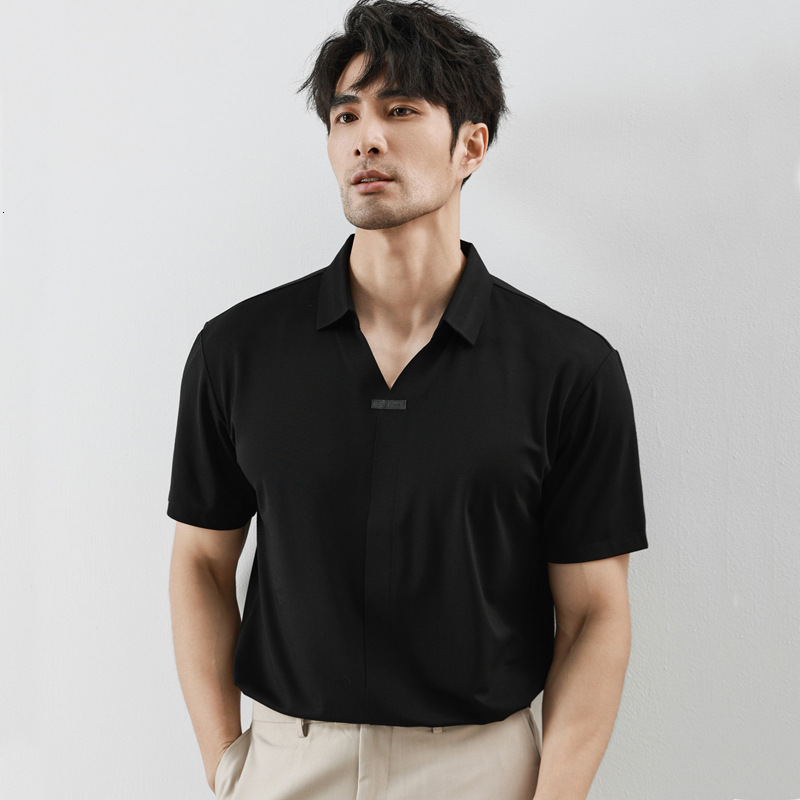 Traceless pressure glue short sleeved POLO shirt for summer new T-shirt Korean version high-end ice silk drape high elastic men's clothing tracks