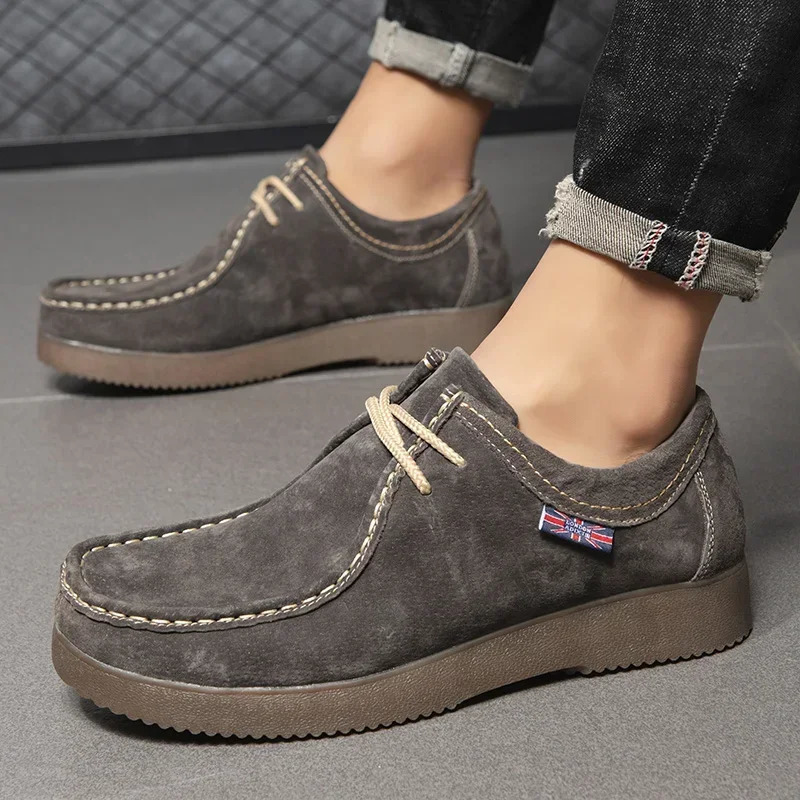 Autumn Men Casual Shoes Suede Leather Work Shoes Male Lace-up Flats Sneakers Platform British Business Party Dress Shoes 38-44 250310