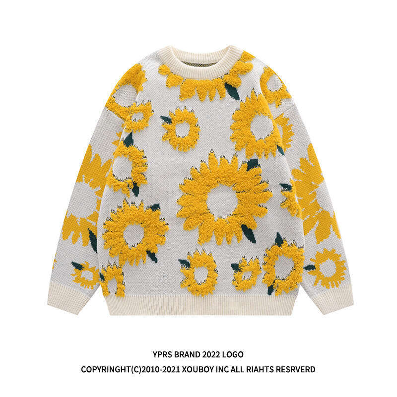 YPRS Men's Couple Ins Loose Oversize Chrysanthemum Lazy Women Gentle Knitted Sweater Coat