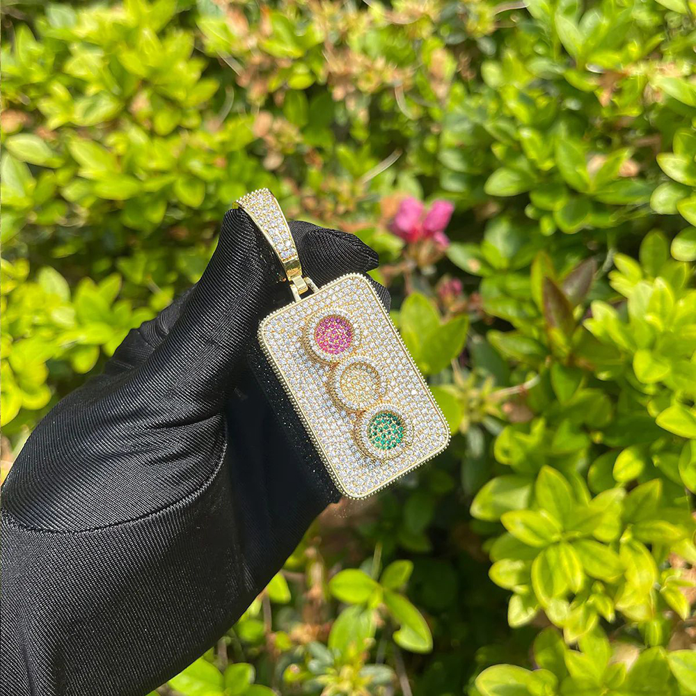 Hip Hop Traffic Lights Pendant Necklace Colorful 5A Zircon Gold Plating Originality Jewelry