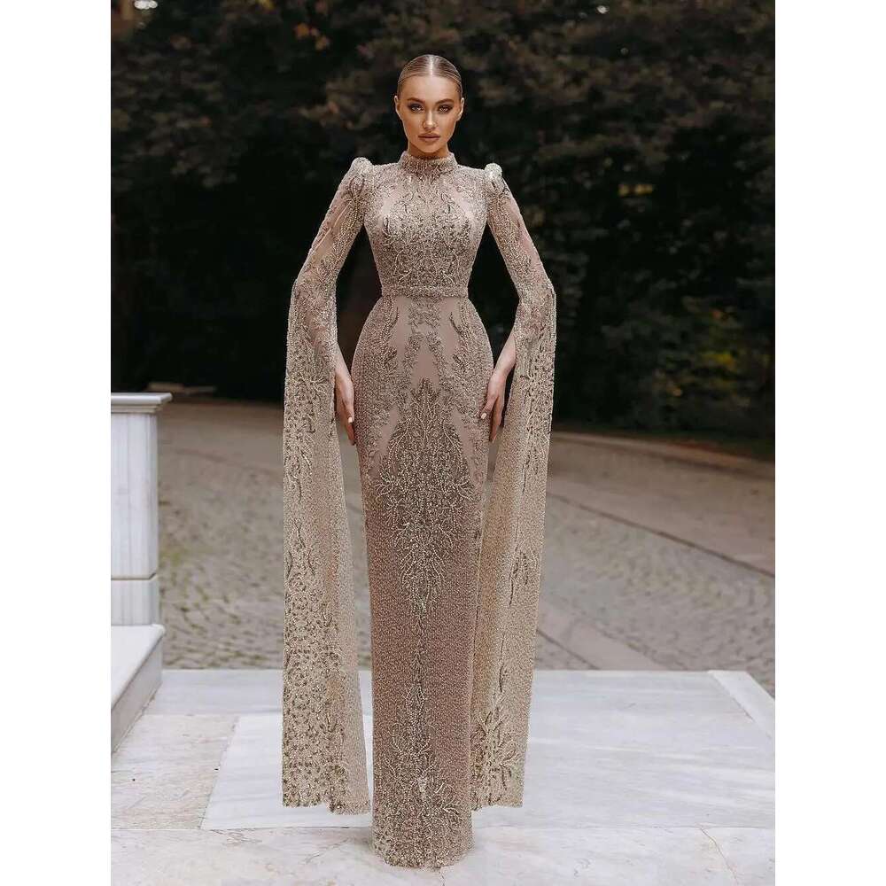 Essential Lace Mermaid Prom Elegant Hign Neck Dresses, Up To The Floor, Beading Formal Dress
