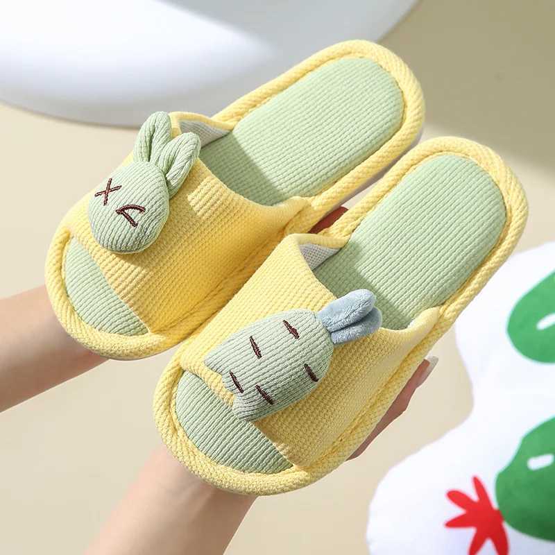 Cartoon Kids Slippers Soft Linen Household Parenting Boy Girls Indoor Slippers Non-Skid Fish Mouth Floor Slippers for ChildrenT250311