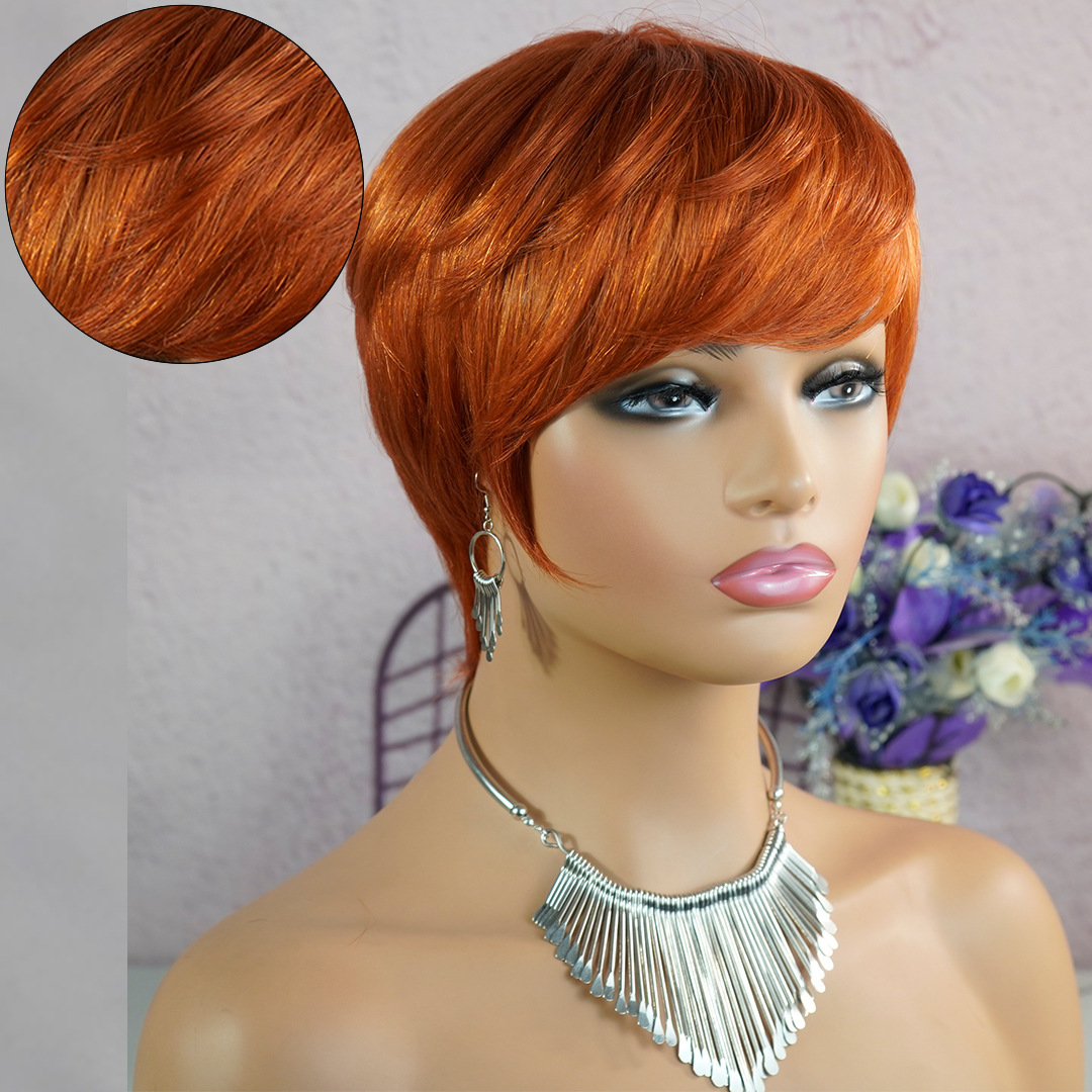 5 Inch Short Pixie Bob Wig 100 Real Human Hair Stylish Orange Brown Color Machine Made Full Cap Wigs Exclusively for Women