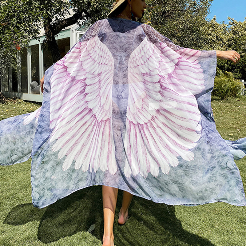 Beach Printed Wings Loose Long Sleeve Knitted Cardigan Sunscreen Bikini Hoodie