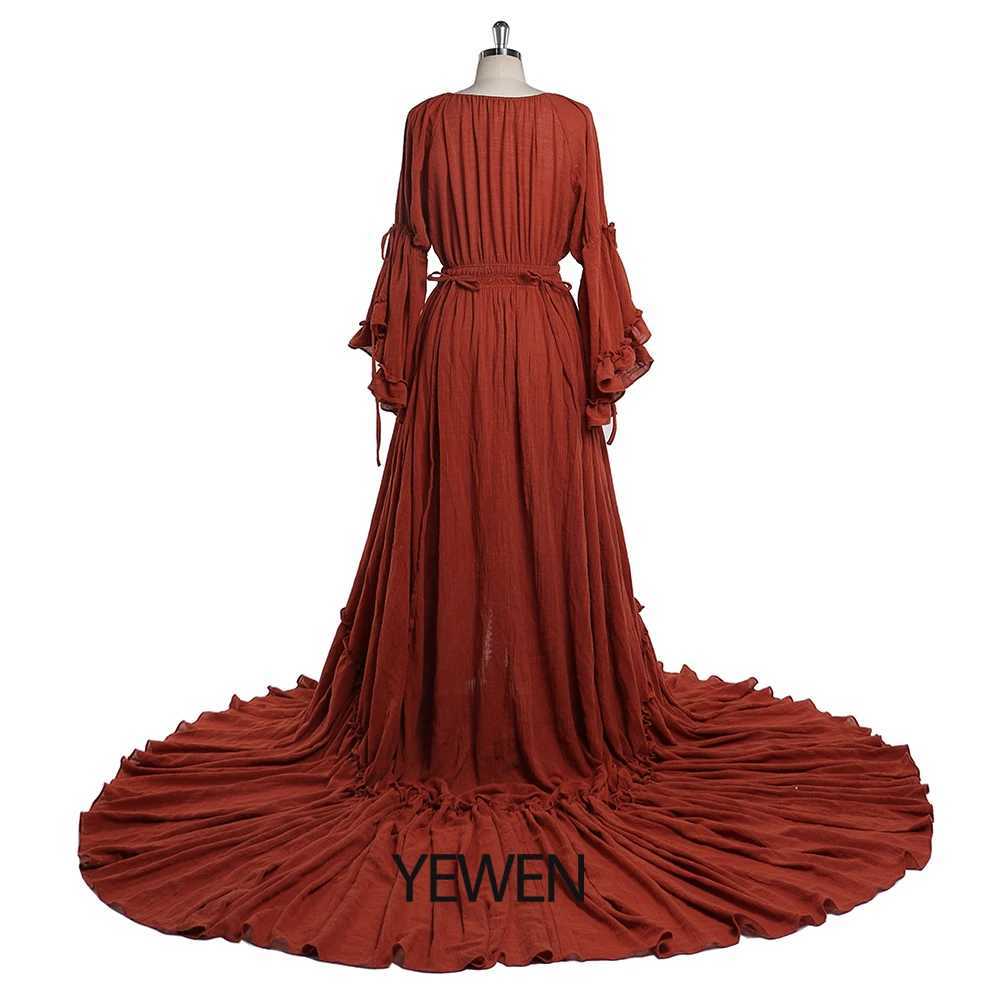 Deep V-neck long sleeved maternity outfit with front buckle and adjustable waist YEWEN YD211202 photo shoot X250224