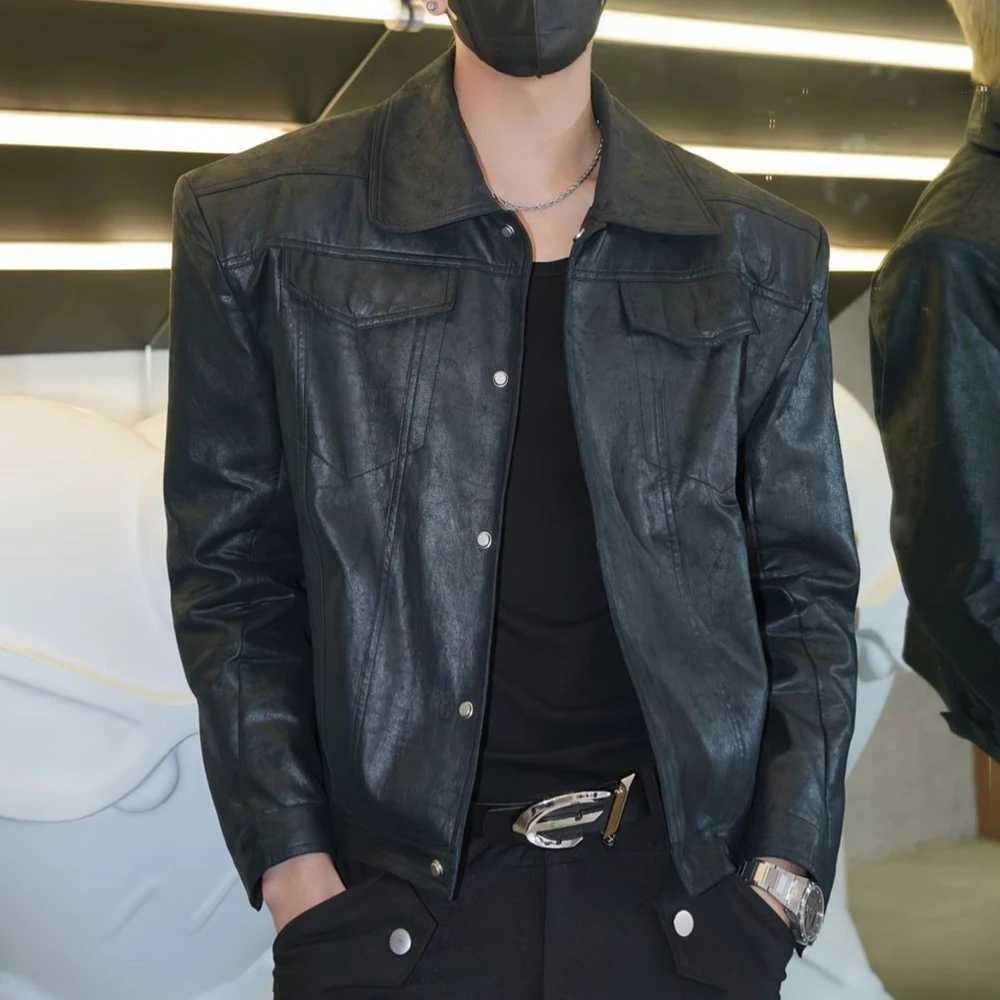 Mens Pu Leather Motorcycle Grunge Slim Casual Pu Jacket Spring Streetwear Youth Campus Jacket Old Money MenS Clothing 2025 NewT250311