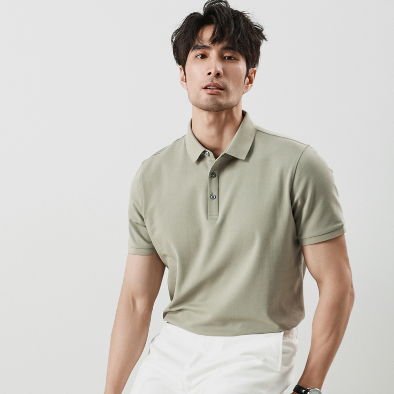 tracksuit Short sleeved Polo Shirt for High end Men's Wear Long staple Cotton Collar Half Sleeve T-shirt 2025 Summer Solid Color