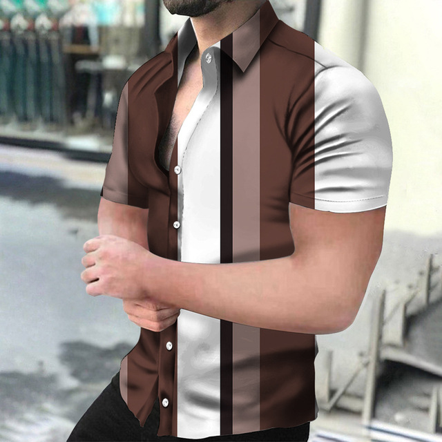 Print Shirt Patchwork Club Party Summer Beach Hawaiian Summer Casual Short Sleeve Shirts Fashion Men Shirt Striped shirt for Men