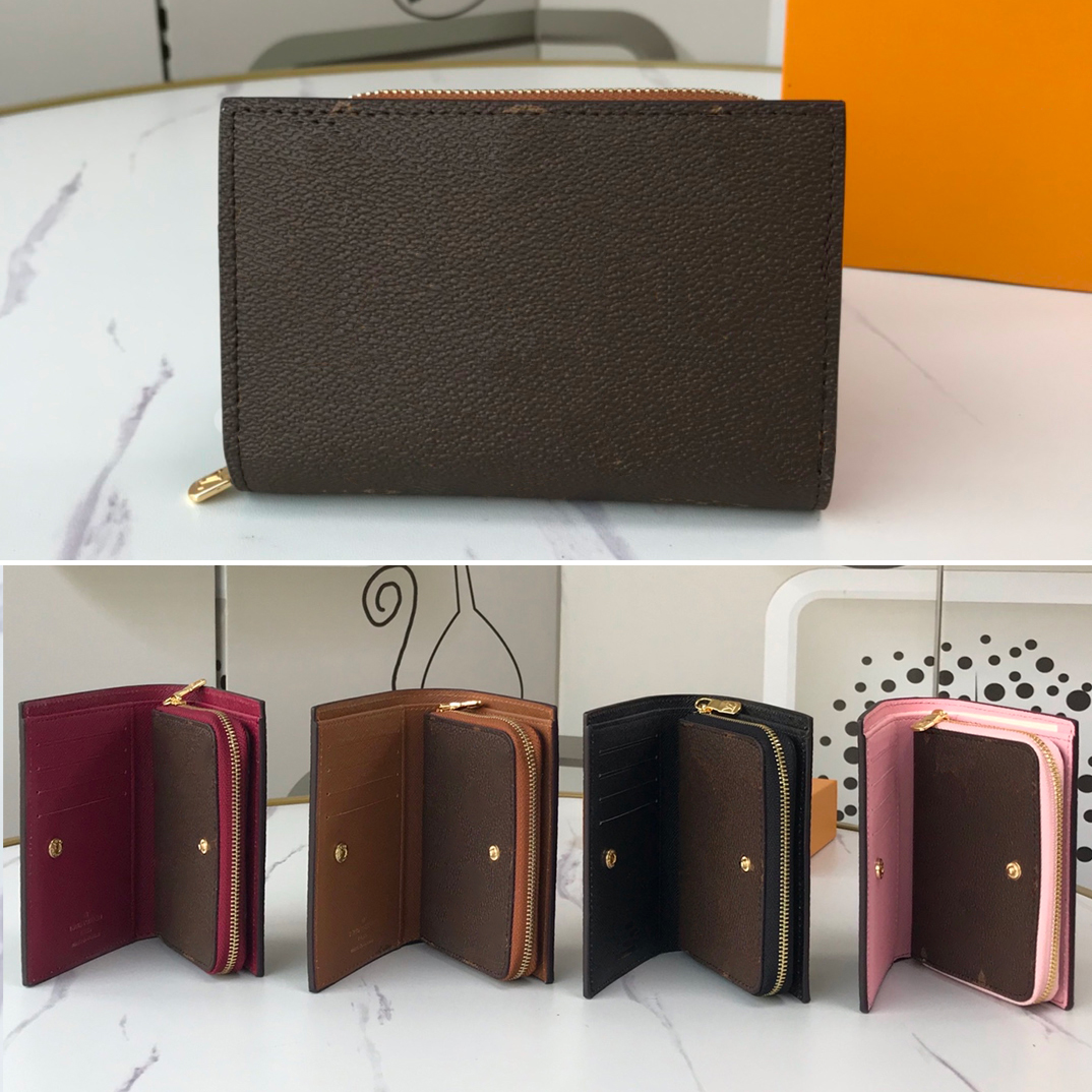 Designer leather High quality clip Metal buckle Wallet Lattice Folding long zipper Women Card Holder Purse Handbag With box 86366