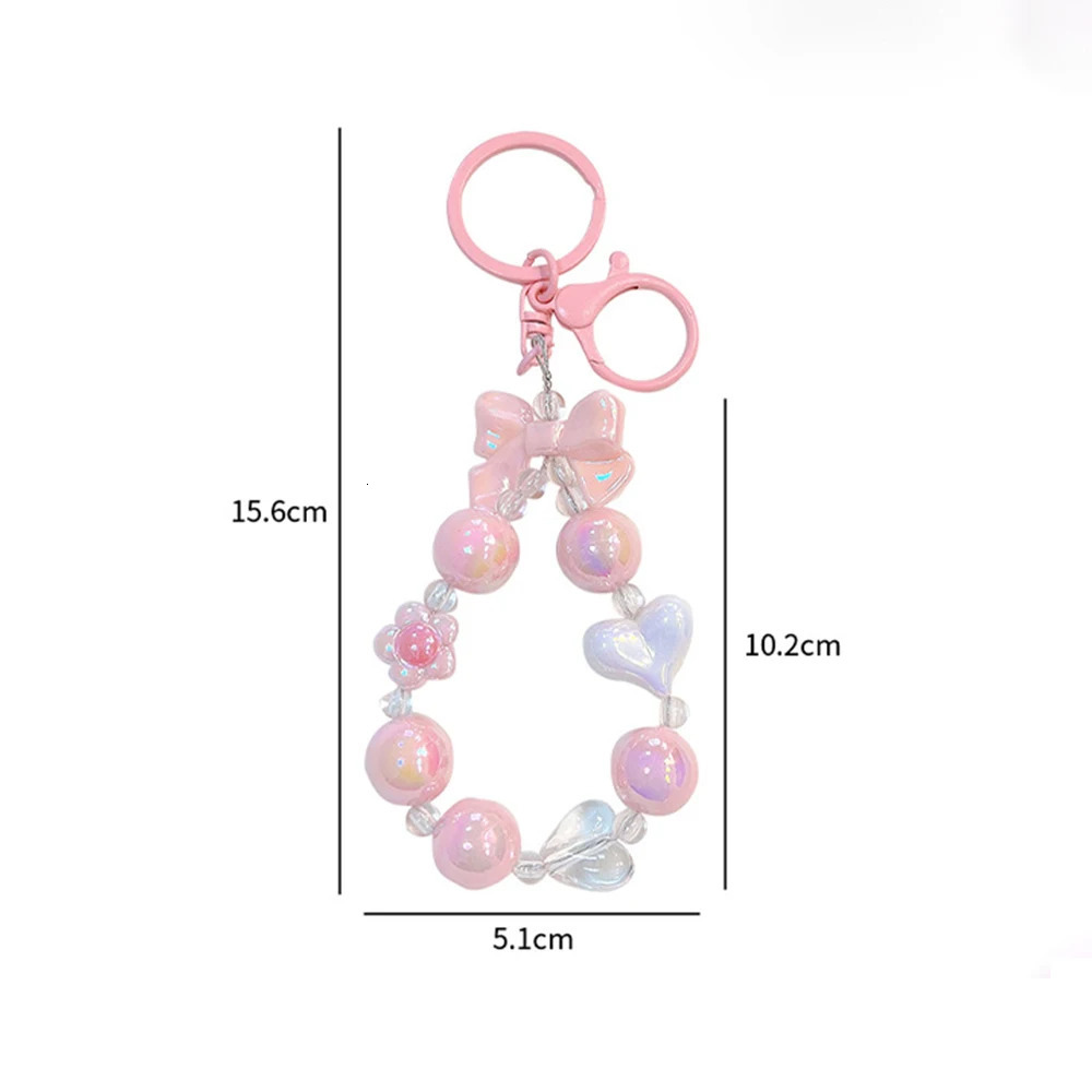 Creative Mobile Phone Strap Candy Color Beaded Car Keychain Bow Heart Bag Pendant Chain Lanyard 250311