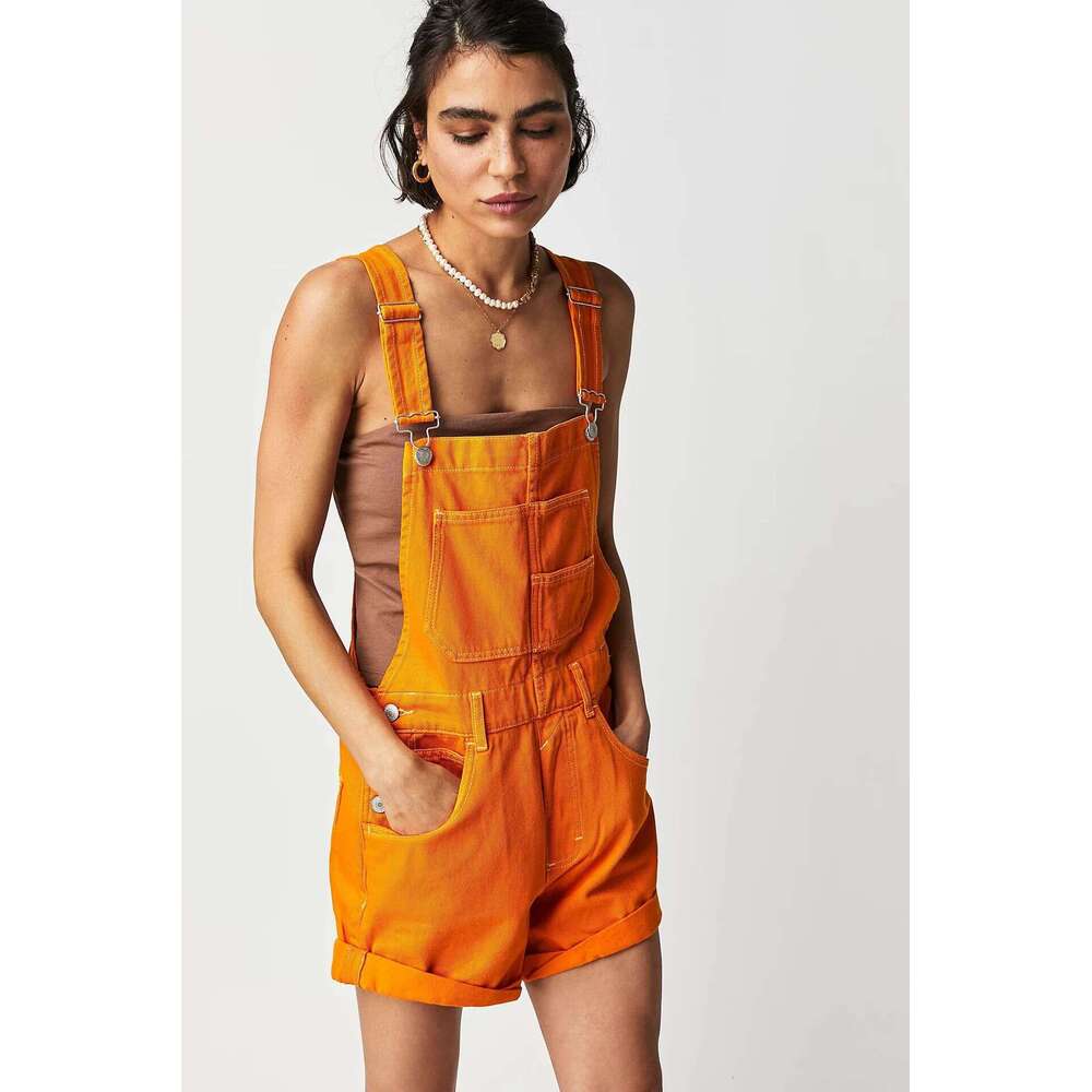 Loose fitting multi pocket shoulder strap jeans from Europe America, women's 2025 new style, chic and elegant clothing