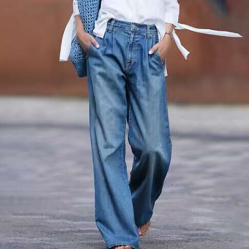 Nostalgic jeans, women's high waisted slimming wide leg loose or denim pants, 2025 new casual fashion trend clothing