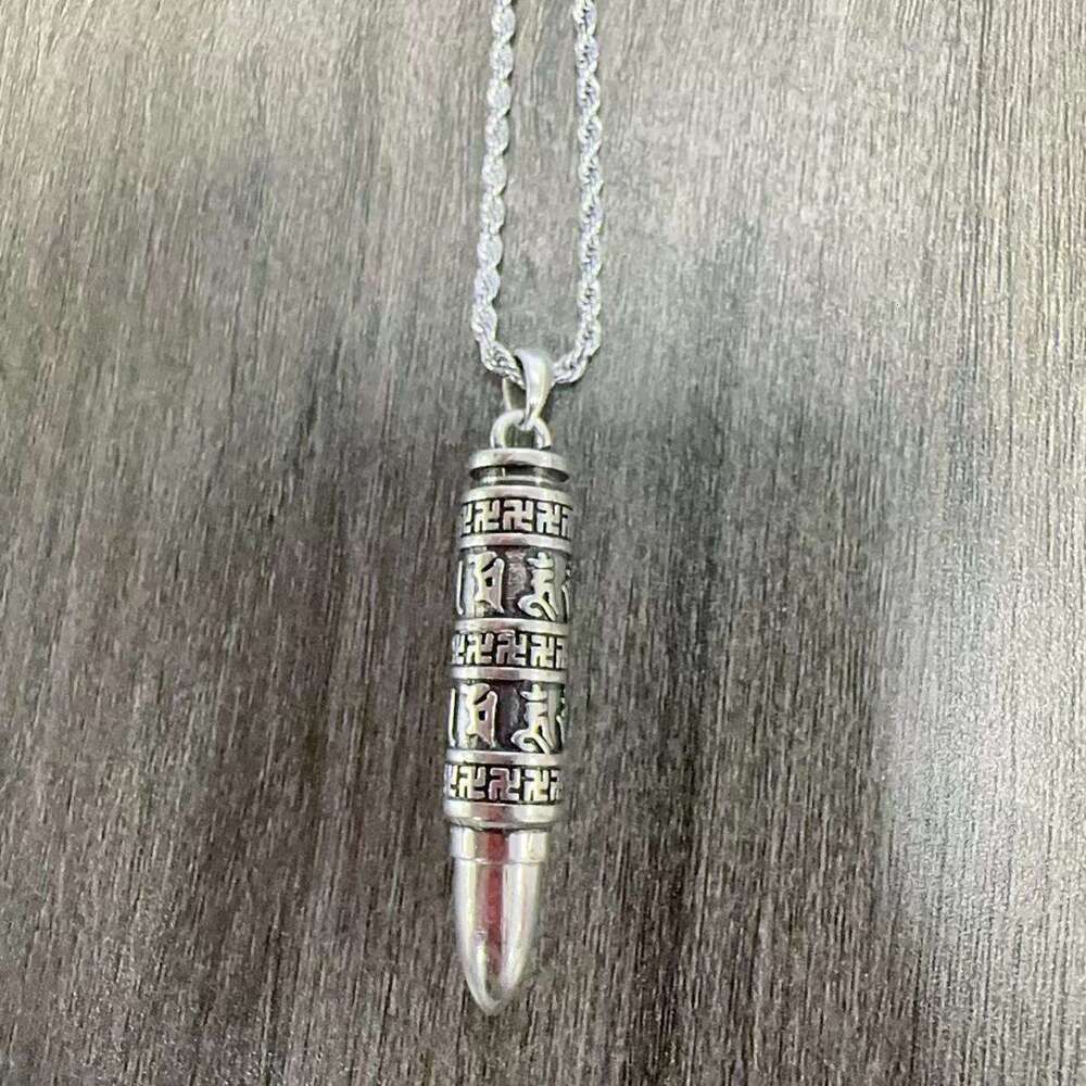 Trendy Six Word Mantra, Leng Yan Curse, Bullet Head Necklace, Men's Personality, Fashion, Thai Sier Design, Jewelry and Accessories