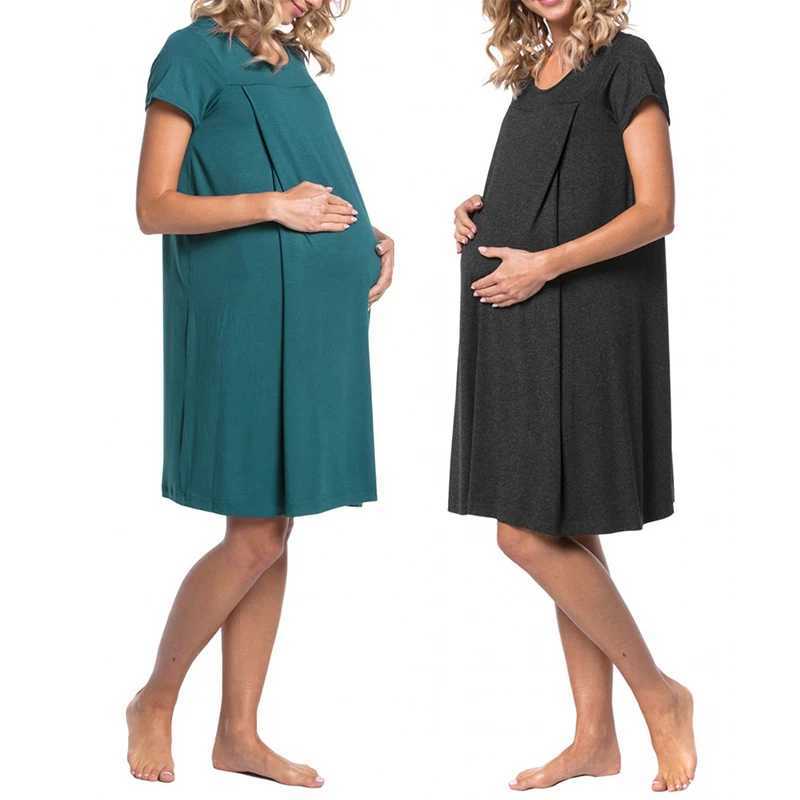 Women Maternity Nightgown Pregnant Short Sleeve Labor Delivery Nursing Dress Hospital GownsT250311