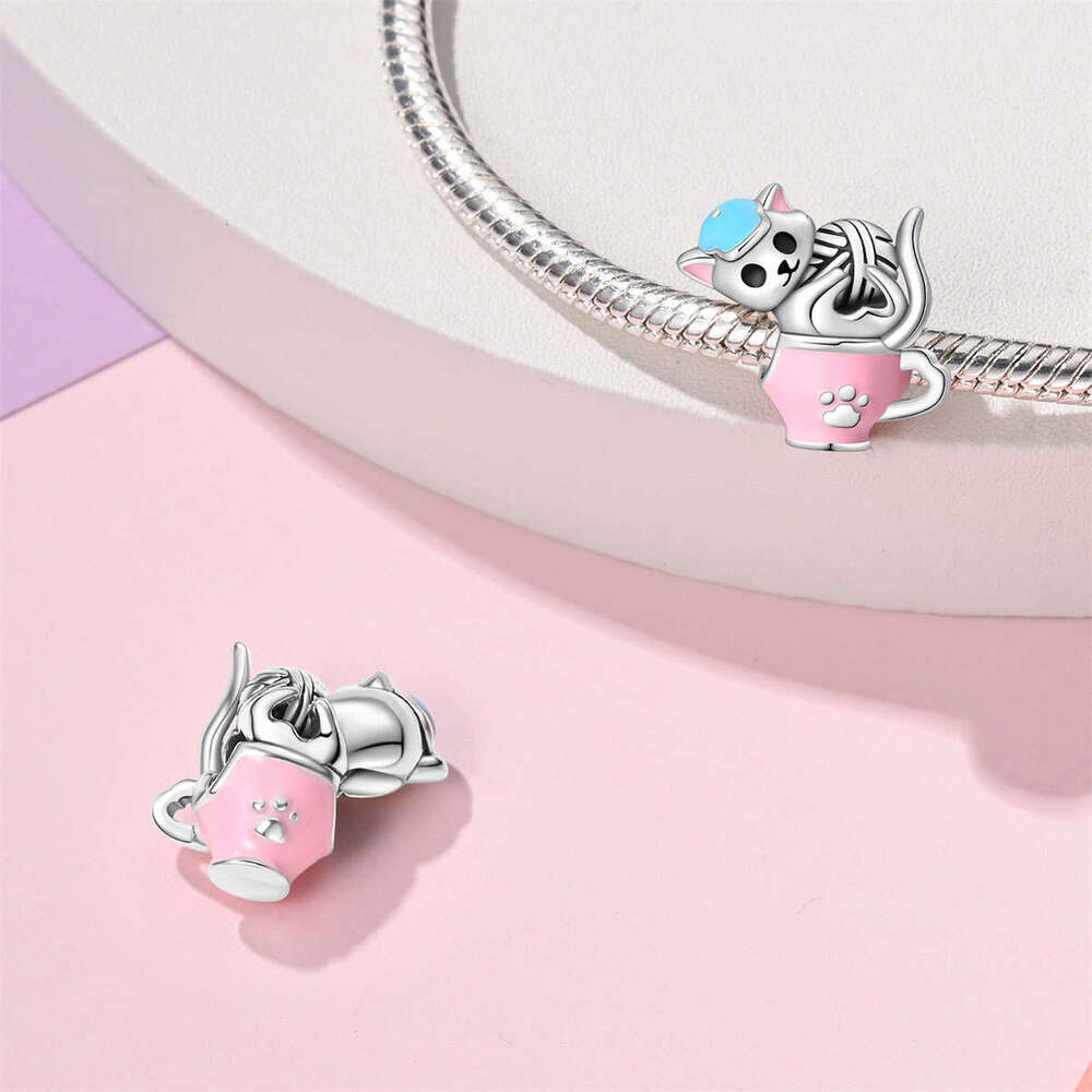 925 Sterling silver Charms Cat Series Rock Music Cat Bead DIY Jewelry Accessories Fit Snake Bead Bracelet For women jewelry gift