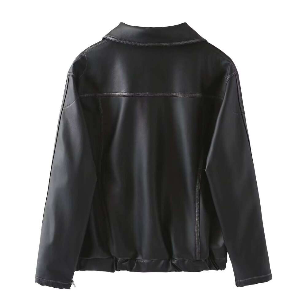 2024 Spring New Product Women's Wear Washing And Returning Process Bow Embroidery Imitation Leather Jacket W034 24001