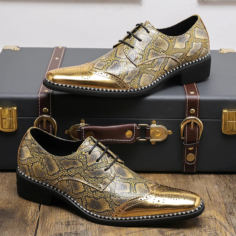 Snakeskin Grain Formal Shoes Leather Oxfords for Men Dressing Wedding Mens Brogues Office Shoes Lace Up Male Zapatos De Hombre 250310