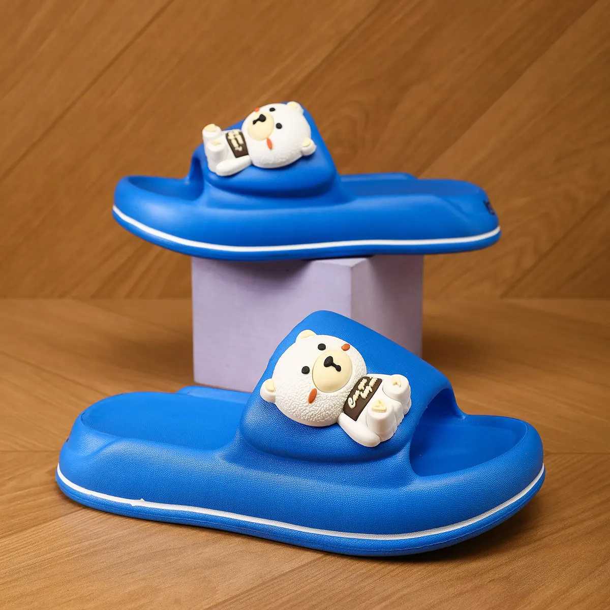 Kids Cartoon Bear Slides - Summer Home Indoor Anti-slip Soft Sole Cute and Comfortable Indoor Boy Slipper SandalsT250311
