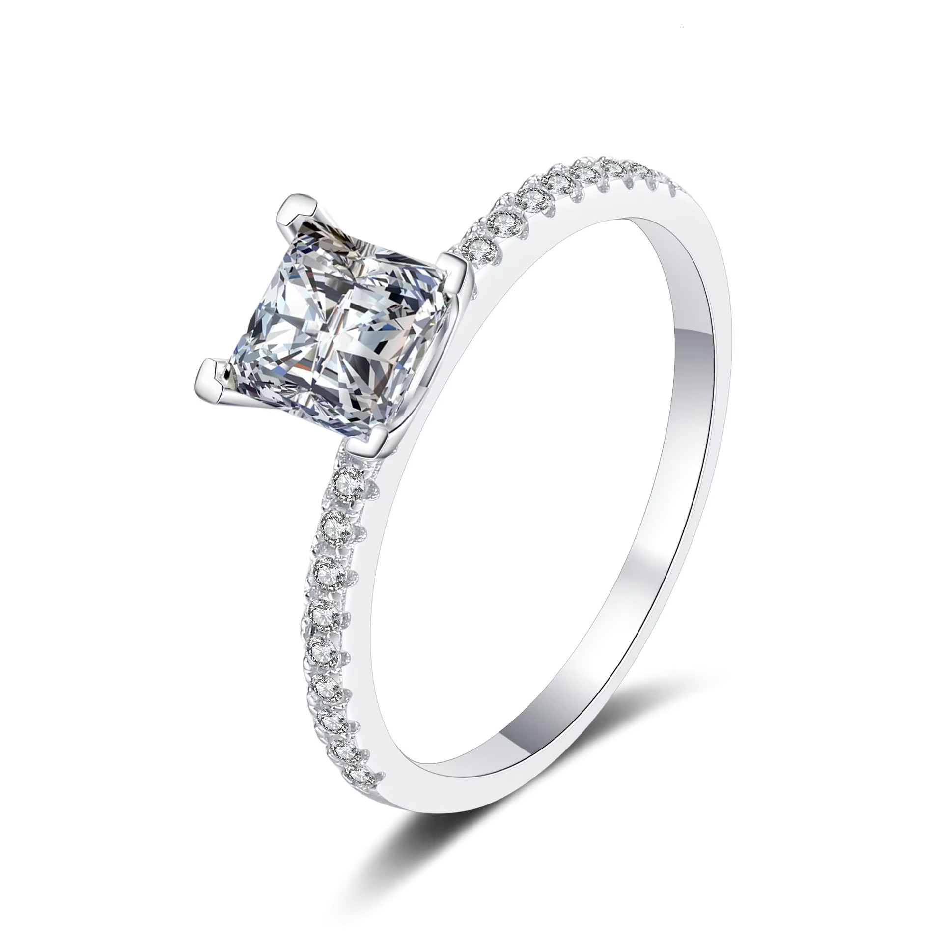 Fashion Luxury Classic 925 Silver Diamond Wrapped Edge square Moissanite Ring with Micro-inlaid Ring Engagement Wedding Jewelry