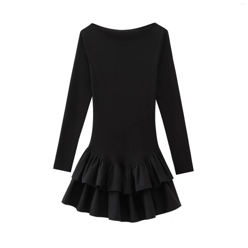 Casual Dresses Women Solid Tierred Mini Elegant O-neck Long Sleeve Slim Ruffles Party Dress Summer Streetwear