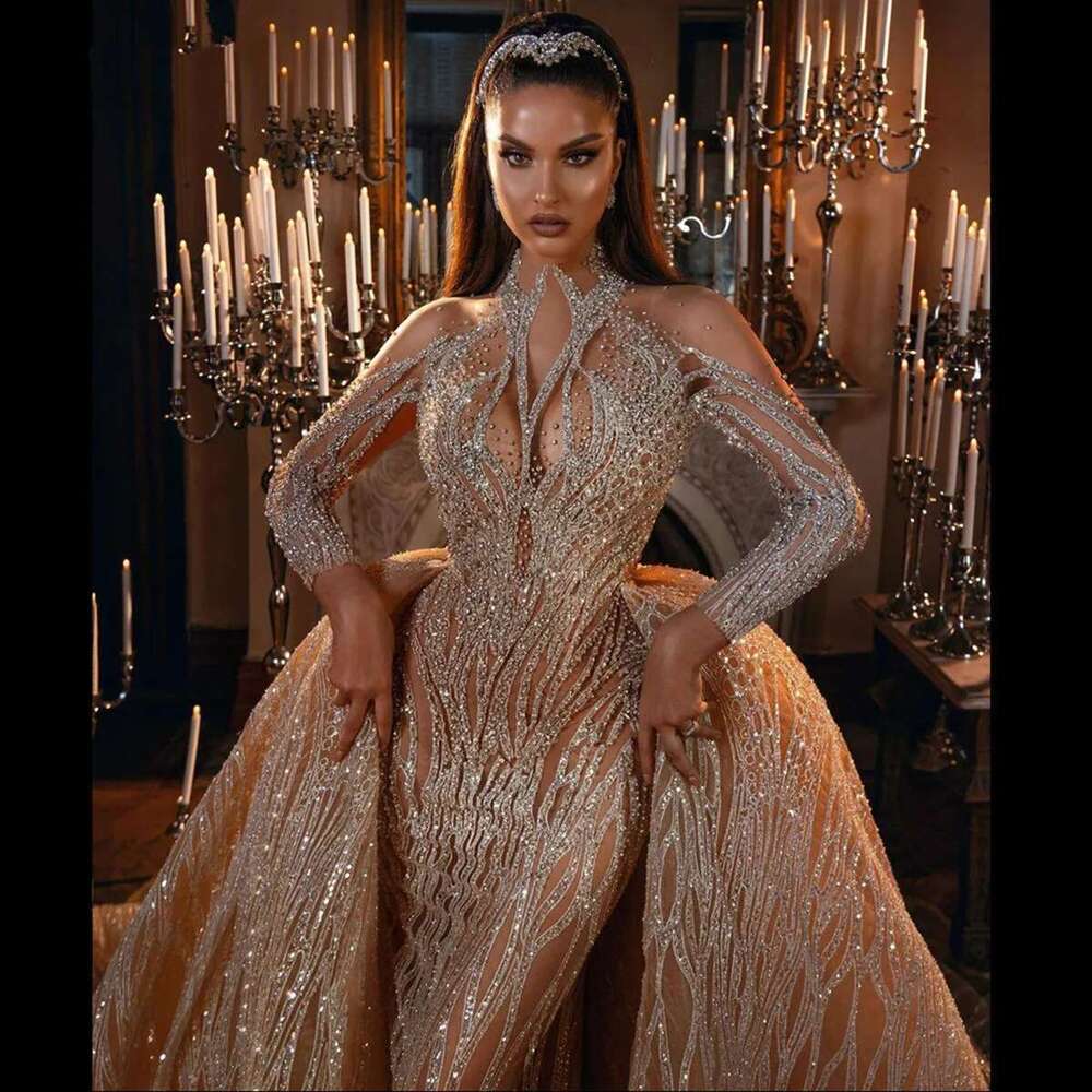 wool mermaid champagne long sleeve vintage dresses made to order applique wedding party dress