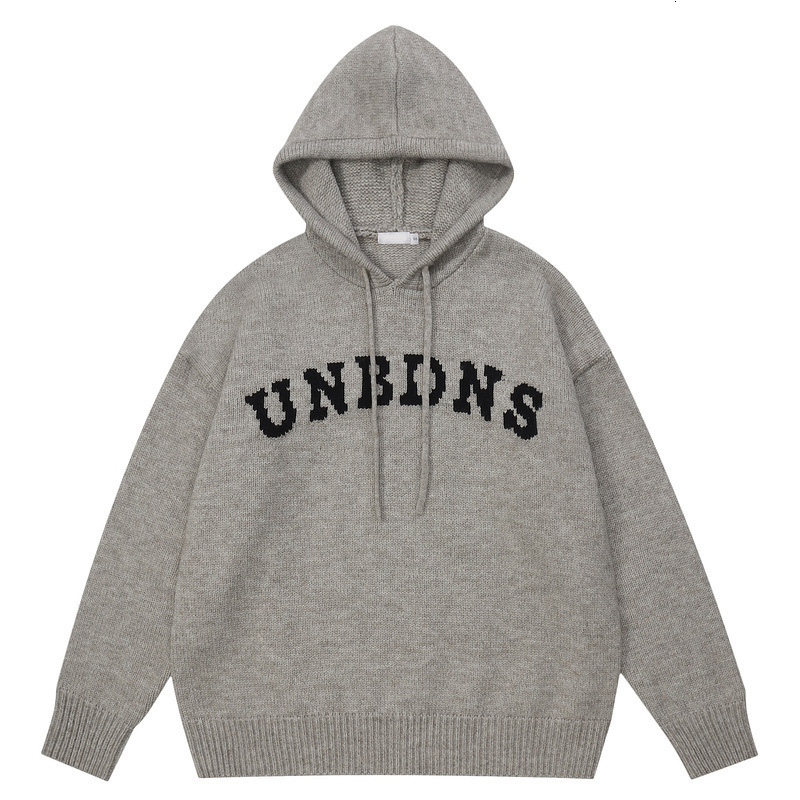 American high street vintage letter knitted sweater mens jacket trendy brand loose and versatile hooded pullover sweatshirt men 241209
