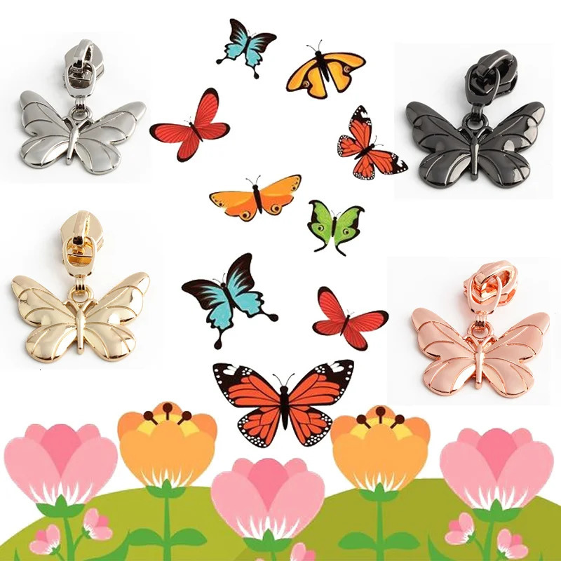 5PCS 40mm 5# nylon butterfly zipper puller handbag jacket bag wallet clothing metal detachable sewing slider 250311