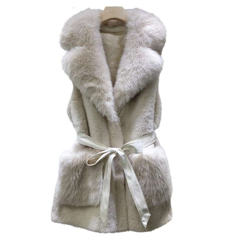 2024 Autumn And Winter New European Vest Women's Mid To Long Style Lapel Strap Pocket Simulation Mink Fur Grass Clip
