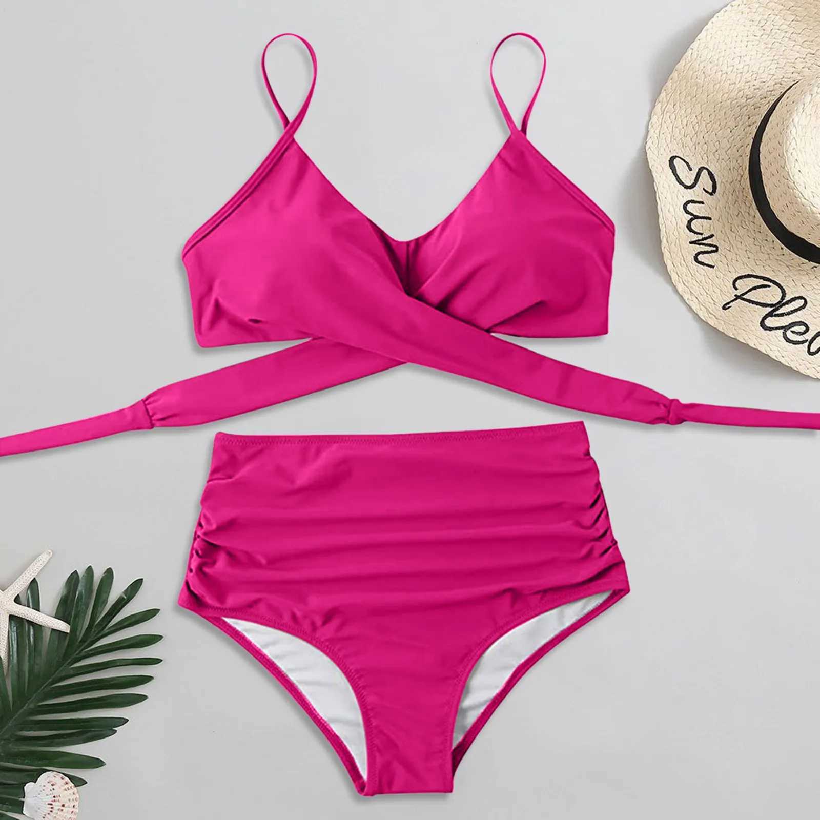 New Fashion Women Sexy Soild Print Bikini Set Push Up Bathing Swimwear Beach High Waist Swimsuit Swimming Suit Beachwear BiquiniT250602