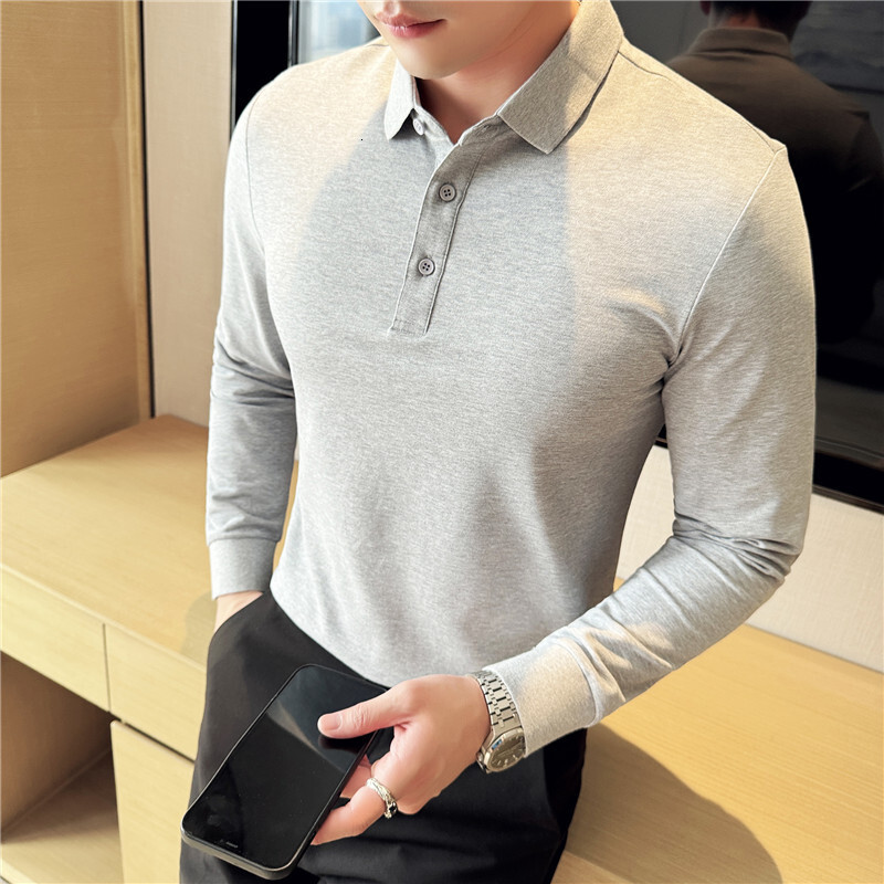 tracksuit Long sleeved polo business casual solid color autumn and winter lapel T-shirt men's base shirt